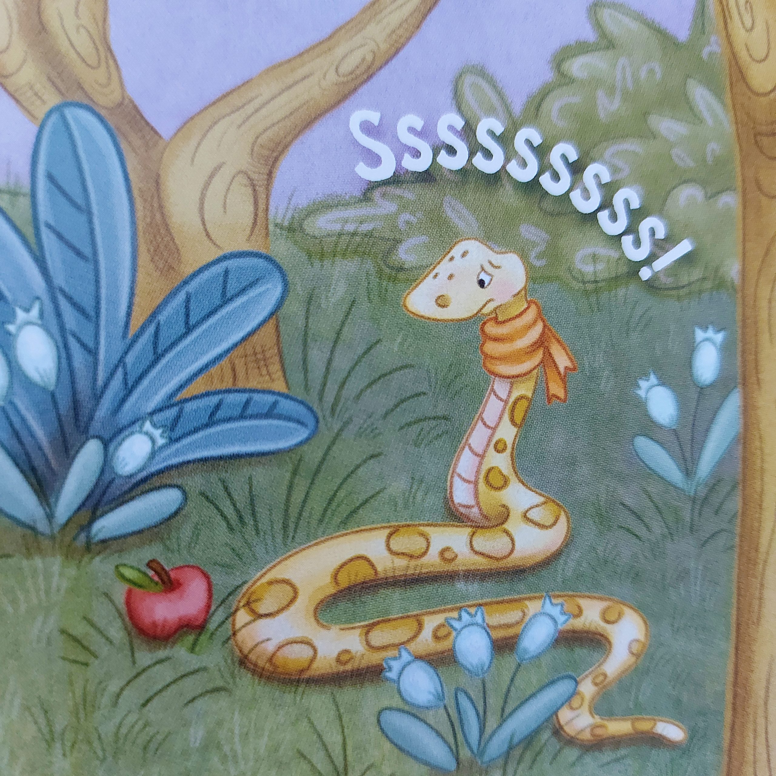 closeup of an illustration showing a snake with the ling sound ssssss from Ada and the Helpers